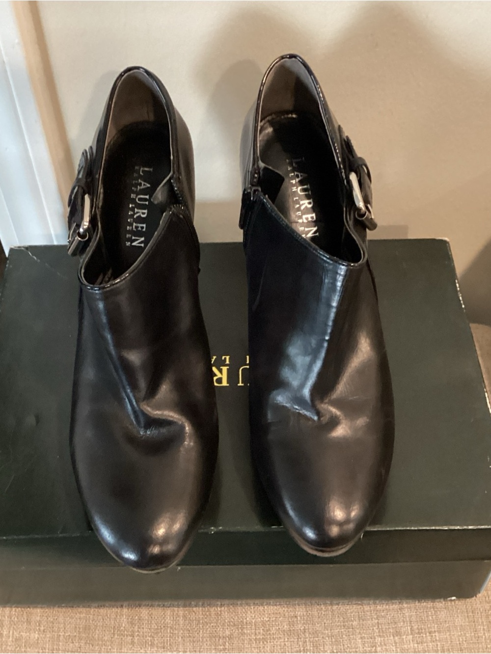 Lauren Ralph Lauren Black Leather Monk Strap Dress Shoes